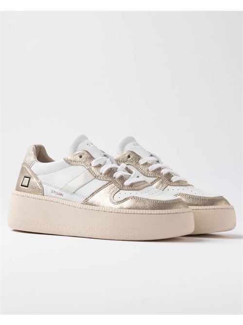 Sneakers platform in pelle colore bianco e pelle laminata colore platino DATE | COURT PLATFORMLAMINATED PLATINUM